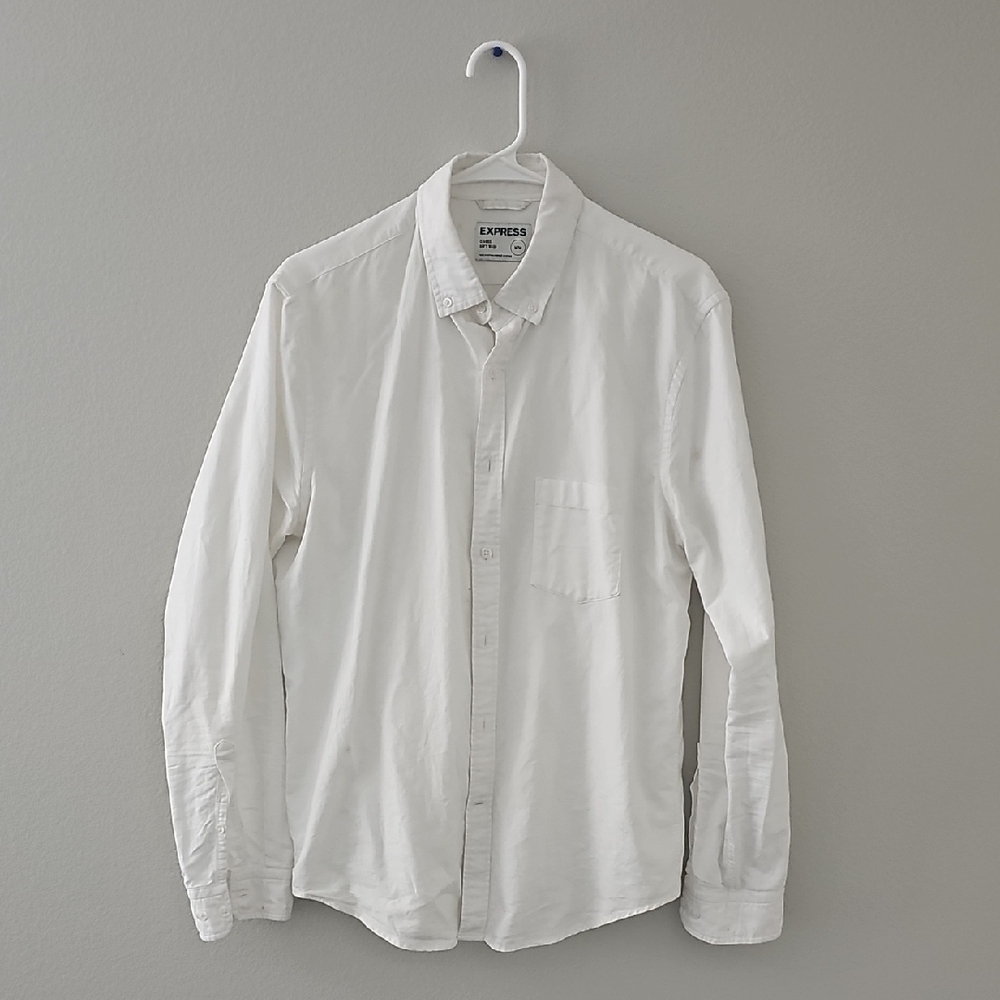 Express White Casual Button Down Shirt with Textured Fabric